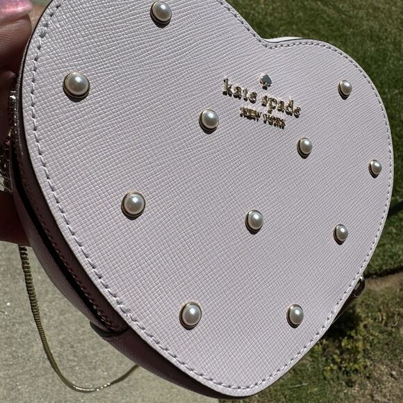 Kate Spade Love Shack Mini Heart Crossbody Lilac Moonlight Pink With Pearls - Picture 1 of 12